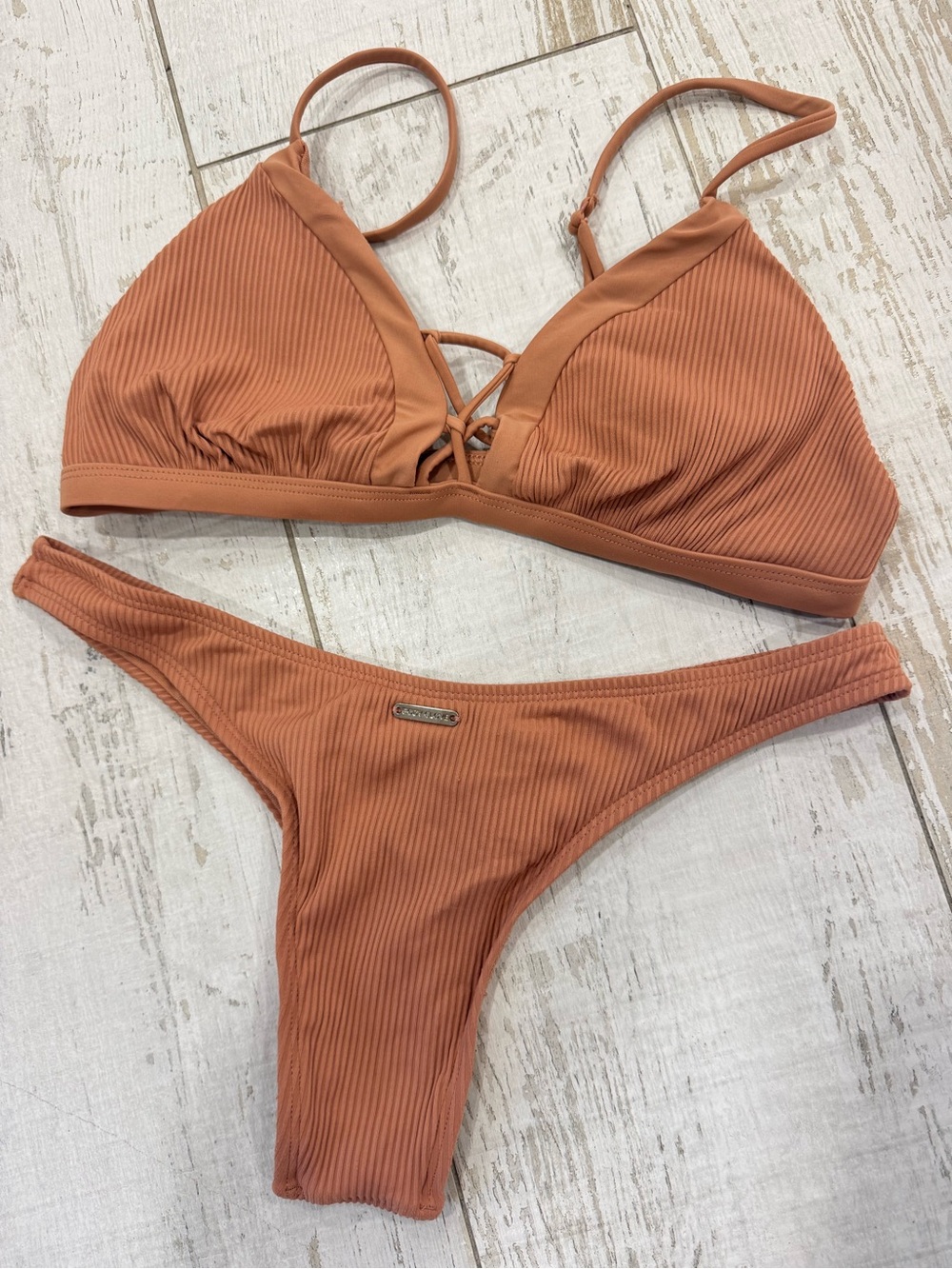 Body Glove Ribbed Two-Piece Bikini Set in Rust
